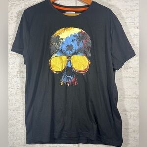 Bushwick Supply clothing t shirt with Colorful Graphic Skull with Palm Trees